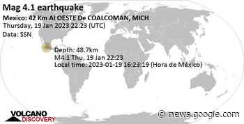 Informe sismo: Terremoto leve mag. 4.1 - Michoacan, 42 km SE of ... - VolcanoDiscovery