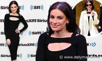 Lea Michele looks trim in a skintight black dress as she takes part in SiriusXM's Town Hall t