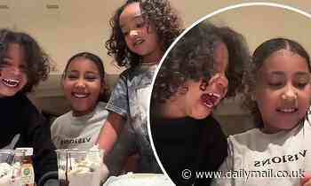 Kim Kardashian's daughter North helps her younger siblings Chicago and Psalm to make milkshakes