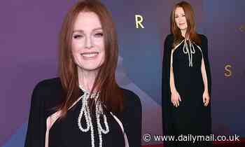 Julianne Moore exudes elegance in a black caped gown at the Sharper premiere in London