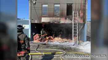 Saskatoon fire crews battle blaze at former site of Village Green Thrift Shop