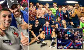 Pierre-Emerick Aubameyang enjoys celebrations with former Barcelona team-mates after El Clasico win