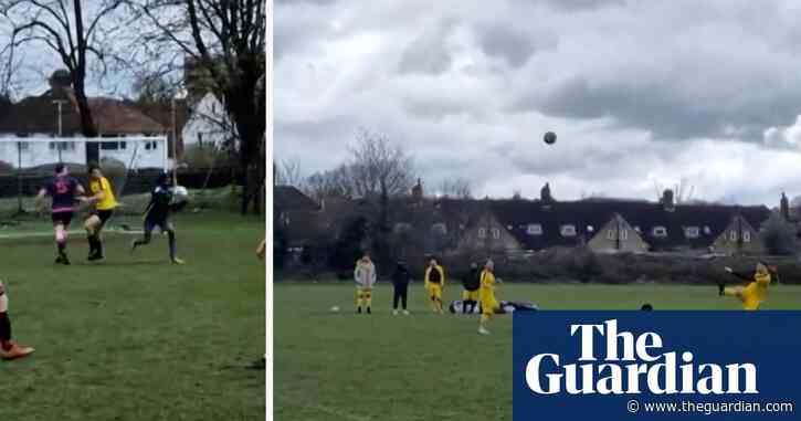 Sunday League player returns keeper's kick to back of the net for stunning goal – video
