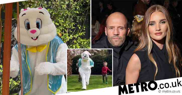 Action movie hardman Jason Statham dresses up as faintly terrifying Easter Bunny in hilarious video shared by fiancée Rosie Huntington-Whiteley