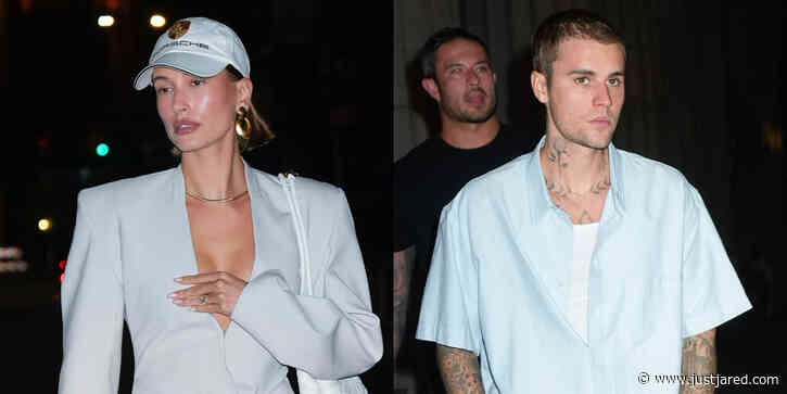 Hailey Bieber Puts Her Own Spin on Pants-Free Blazer Trend During Date Night With Justin Bieber