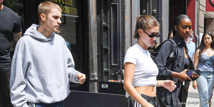 Justin & Hailey Bieber Head To London For Lunch With Justine Skye