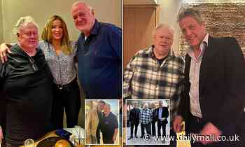 Hugh Grant and John Cleese pose with new best pal - a jailbird private eye witness for Prince Harry