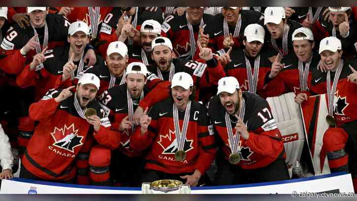 Milan Lucic continues to celebrate his gold medal at the World Hockey Championships