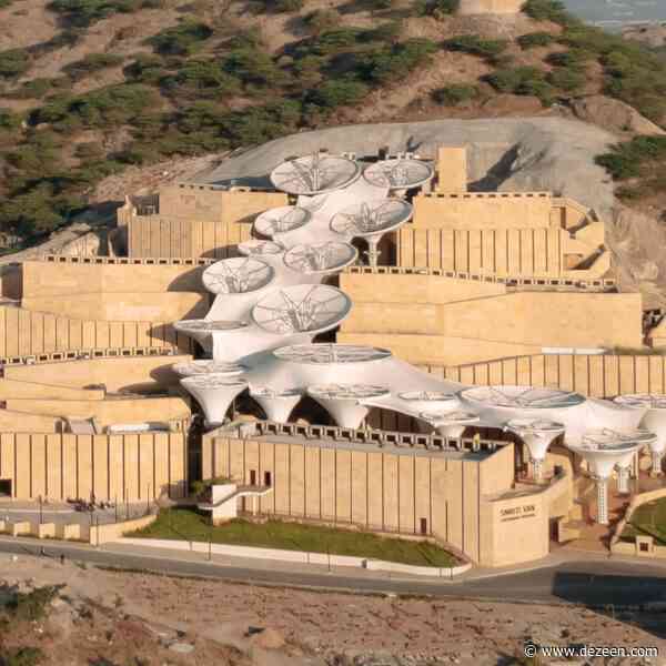 Smritivan Earthquake Memorial Museum steps up slope below Indian fort