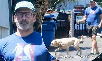 Jon Hamm sports camo shorts to walk his beloved dog Splash in Los Feliz... after honeymooning with bride Anna Osceola in Spain