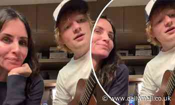 Ed Sheeran enjoys a kitchen jam session with pal Courteney Cox as he plays a song inspired by her sitcom Friends