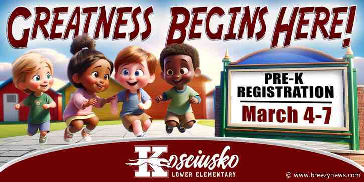 Kosciusko Lower Elementary Pre-K registration planned for March 4 – 7
