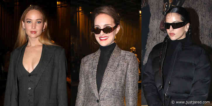 Oscar Winners Jennifer Lawrence & Natalie Portman Dress for Business Chic at Dior Paris Show with Rosalia & More Stars