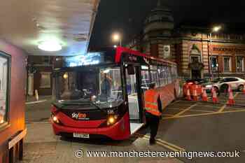 'Sorry not in service' - Shock pictures show bus smash at Stockport's Garrick Theatre
