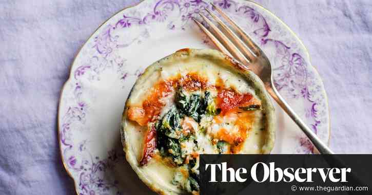 Nigel Slater’s recipes for salmon and spinach gratin, and dark chocolate muffins