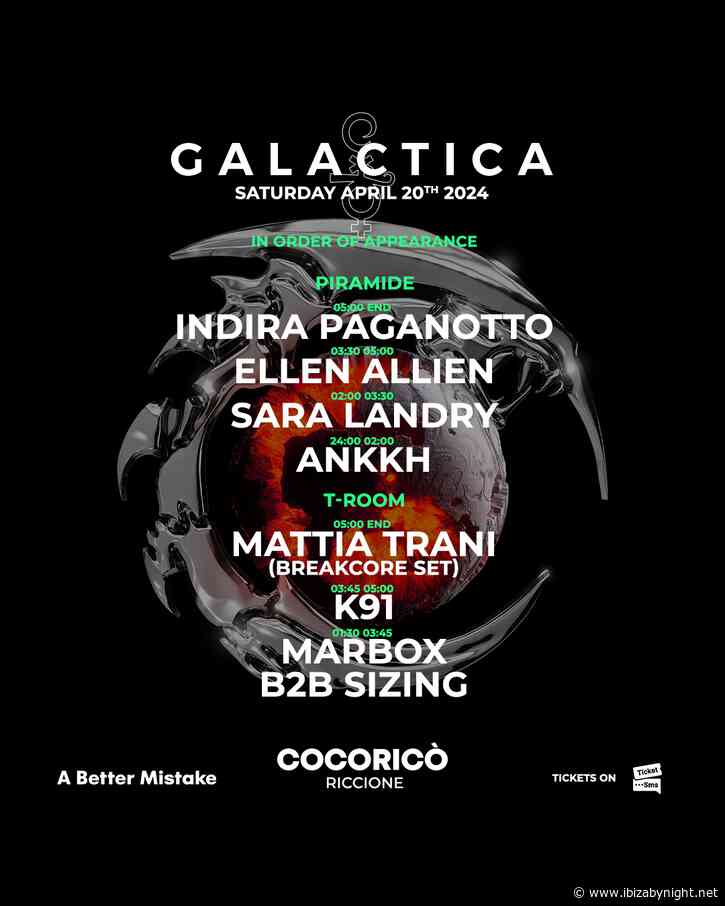 Cocoricò Riccione hosts Galactica, with Indira Paganotto, Ellen Allien & many more!