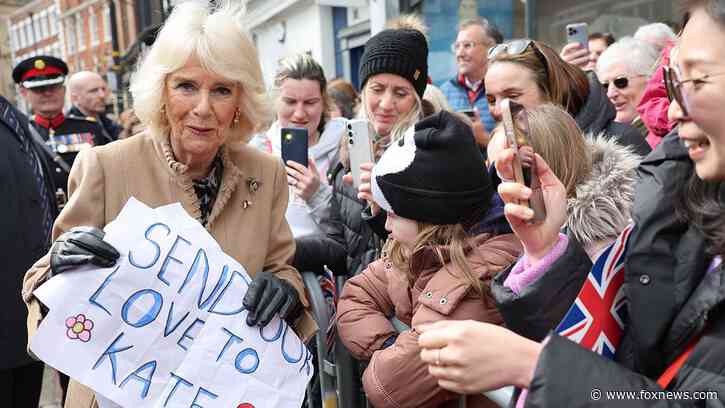 Queen Camilla says Kate Middleton will be 'thrilled' as she accepts touching sign from two young fans