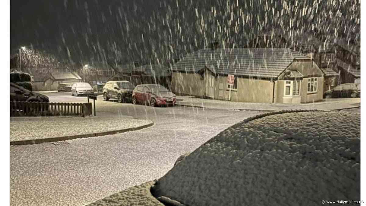 UK weather: Storm Nelson batters the country with map showing where 70mph winds, heavy rain, hail and thunder will hit as temperatures dip to 0C - and SNOW blankets parts of Wales and southern England