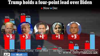 Trump leads Biden by FOUR POINTS: Daily Mail poll reveals the president is still trailing his 2024 Republican rival despite multiple visits to swing states while the Donald deals with his legal nightmares