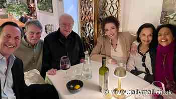Joan Collins, 90, and husband Percy Gibson enjoy a boozy triple lunch date with Michael Caine and her brother Bill: 'Old friends are the best friends!'