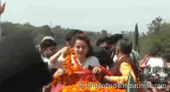 Actor-turned-politician and BJP candidate from Himachal Pradesh Kangana Ranaut holds roadshow