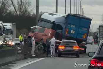 Zware verkeershinder op E313 nadat vrachtwagen door middenberm ramt in Hasselt, één gewonde