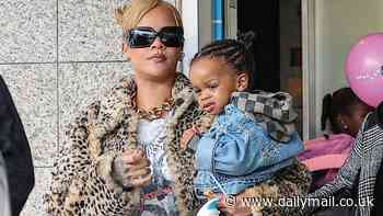 Rihanna is chic in a leopard print coat as she makes a rare sighting with son RZA after taking him to a kids' indoor playhouse in Los Angeles