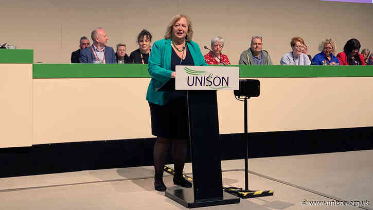 Christina McAnea leads applause for successful UNISON strikers