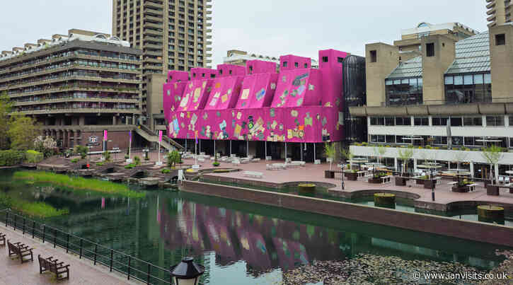 Ibrahim Mahama wraps the Barbican Art Centre in massive pink fabrics