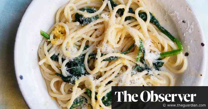 Nigel Slater’s recipes for lemon and spinach linguine, and wild garlic cheese pudding