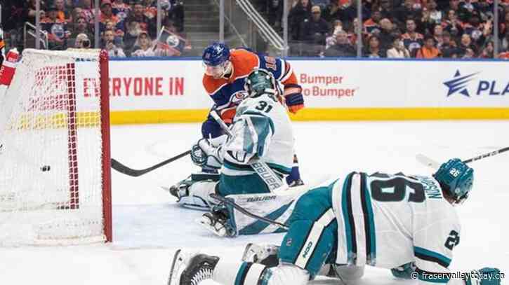 Oilers bite Sharks 9-2, McDavid earns 100th assist