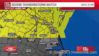 Severe thunderstorm warning now includes Waverly, Wakefield, and Ivor, VA; Hampton Roads remains under severe thunderstorm watch