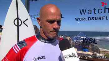 Surf legend Kelly Slater chokes back tears and gets emotional about his family after loss in Australia ends his incredible career