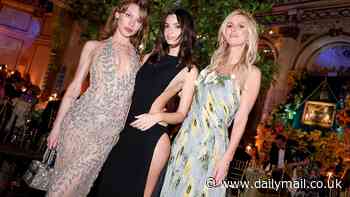 Ivy Getty takes the plunge in sheer gown as she parties with Emily Ratajkowski and Nicky Hilton at swanky bash - after filing for divorce from Tobias Engel