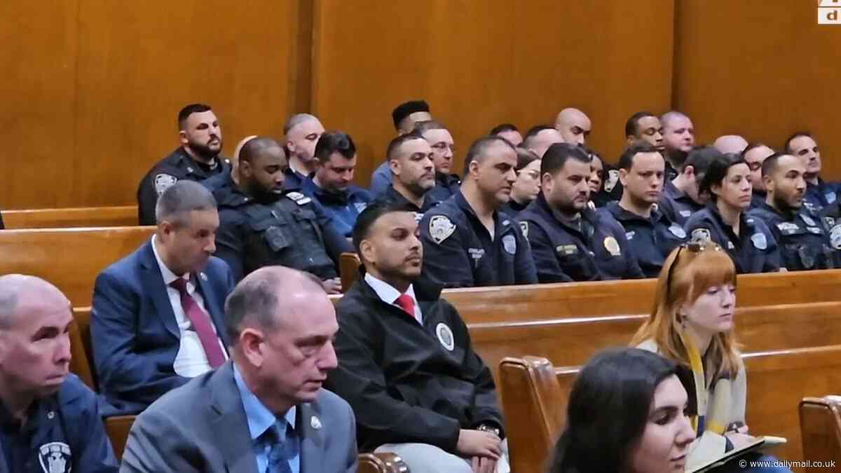 Queens courtroom is filled with over 100 NYPD officers gathering in solidarity for dead cop Jonathan Diller after Donald Trump attended his wake - as suspect Lindy Jones who once told cops 'I shoot people' is arraigned