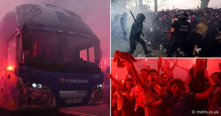 Barcelona fans mistakenly attack their own team’s bus after Champions League loss