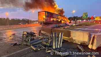 Tractor-trailer fire on I-64 East in Norfolk caused major delays Wednesday morning