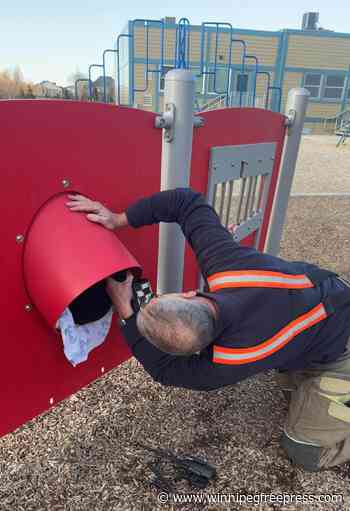 ‘She was pretty much a pretzel’: firefighters pull trapped eight-year-old out of play structure