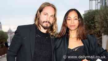 Zoe Saldana and husband Marco Perego look stylish in classic all-black as they step out together in Venice, Italy