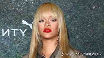 Rihanna debuts a dramatic blonde fringe as singer makes a style statement in an oversized wool blazer at the launch of her new Fenty X PUMA trainer collaboration