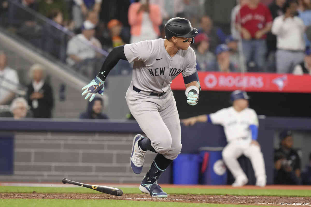Yankees rally in 9th, Judge breaks out of slump in 6-4 win over Blue Jays to avoid sweep