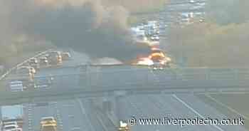 M56 traffic building as lane remains closed after lorry blaze