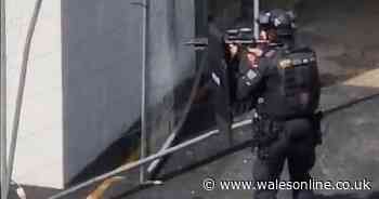 Dramatic footage shows armed police approach building with weapons raised and holding shields after disturbing report