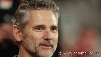 Eric Bana gets animated during AFL game between the St Kilda Saints and the Western Bulldogs