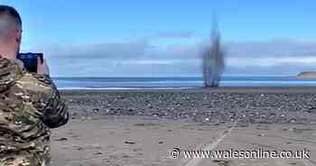 Dangerous 'top secret' objects from secret military base are blown up on Welsh beach