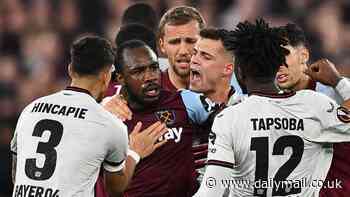 West Ham 1-1 Bayer Leverkusen (1-3 on agg): Newly-crowned German champions strike late to knock Hammers OUT of the Europa League after fiery clash in east London