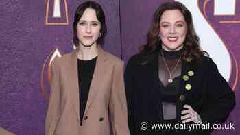Rachel Brosnahan and Melissa McCarthy suit up for opening night of Broadway musical Suffs in NYC