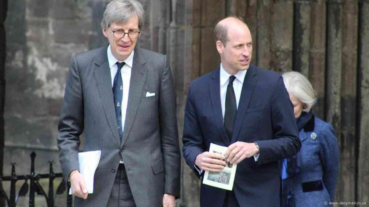 Prince William attends memorial service for hero veteran Major Mike Sadler who is last of the wartime SAS 'originals' at Hereford Cathedral a day after returning to royal duties since Kate's cancer announcement