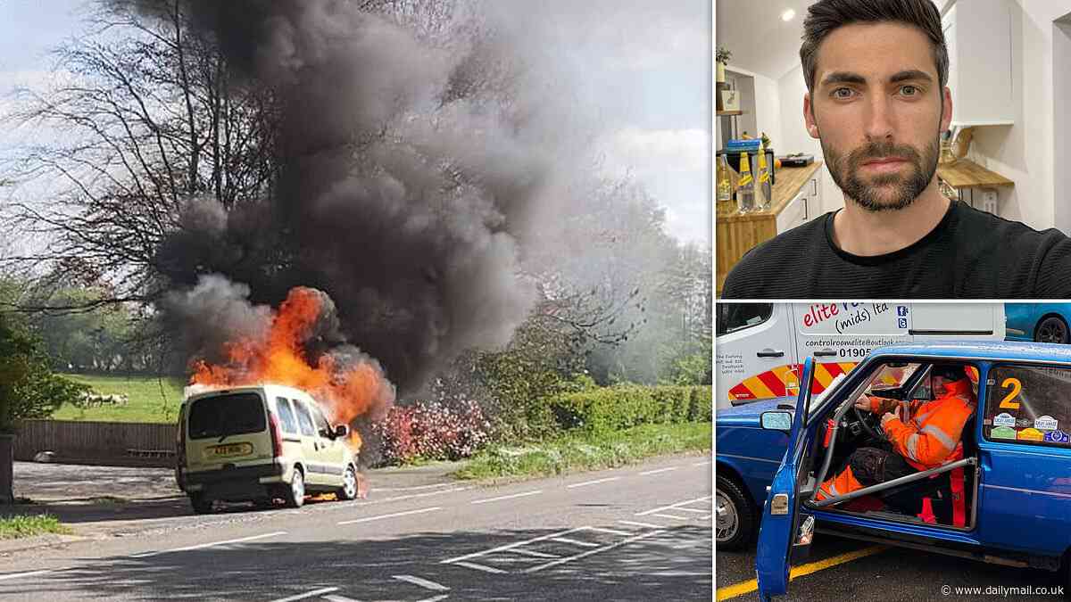 Have-a-go hero, 38, drags elderly couple out of their burning car seconds before it exploded into a fireball