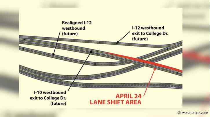 DOTD announces traffic shift starting April 24 on I-10 westbound before College exit